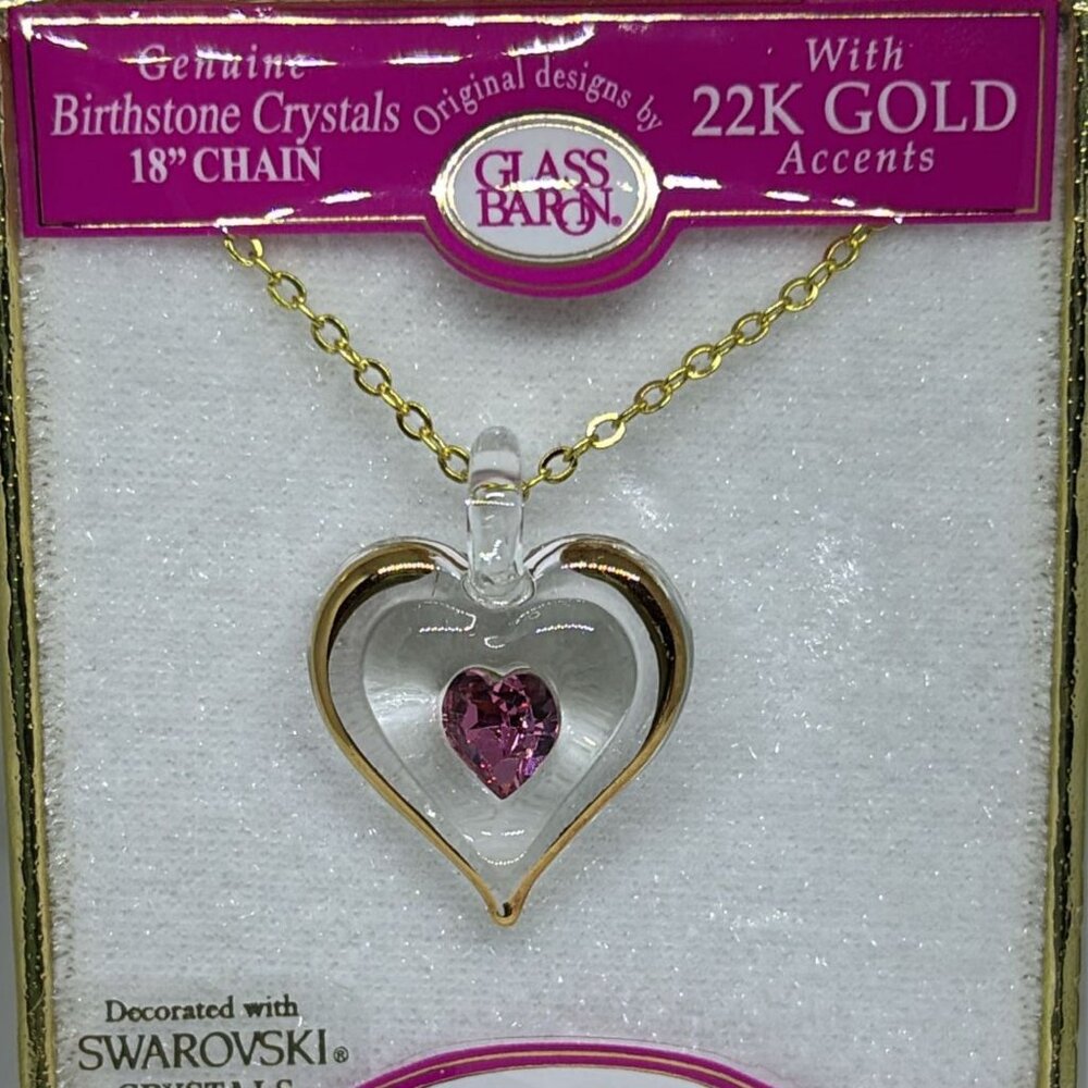 October Birthstone Heart Necklace Pink Crystal Gold Tone Gift Jewelry